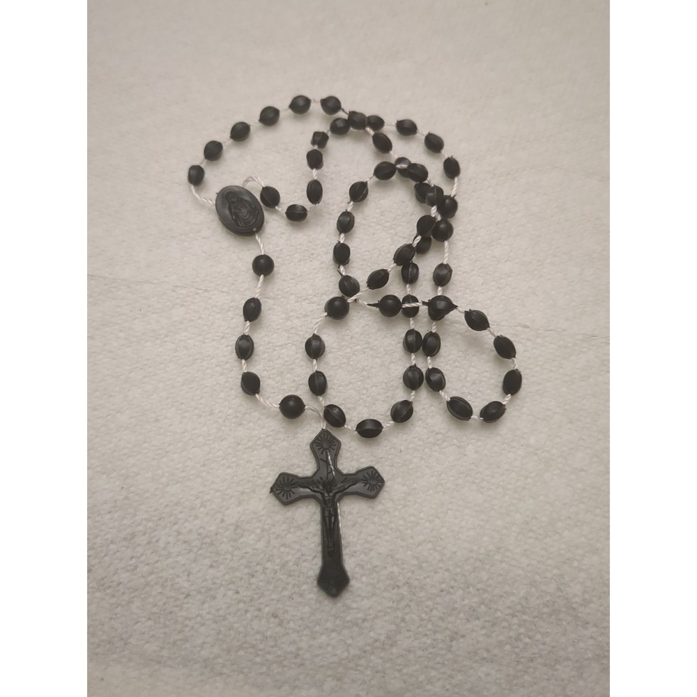 Plastic‎ Rosary Black With White Cord
